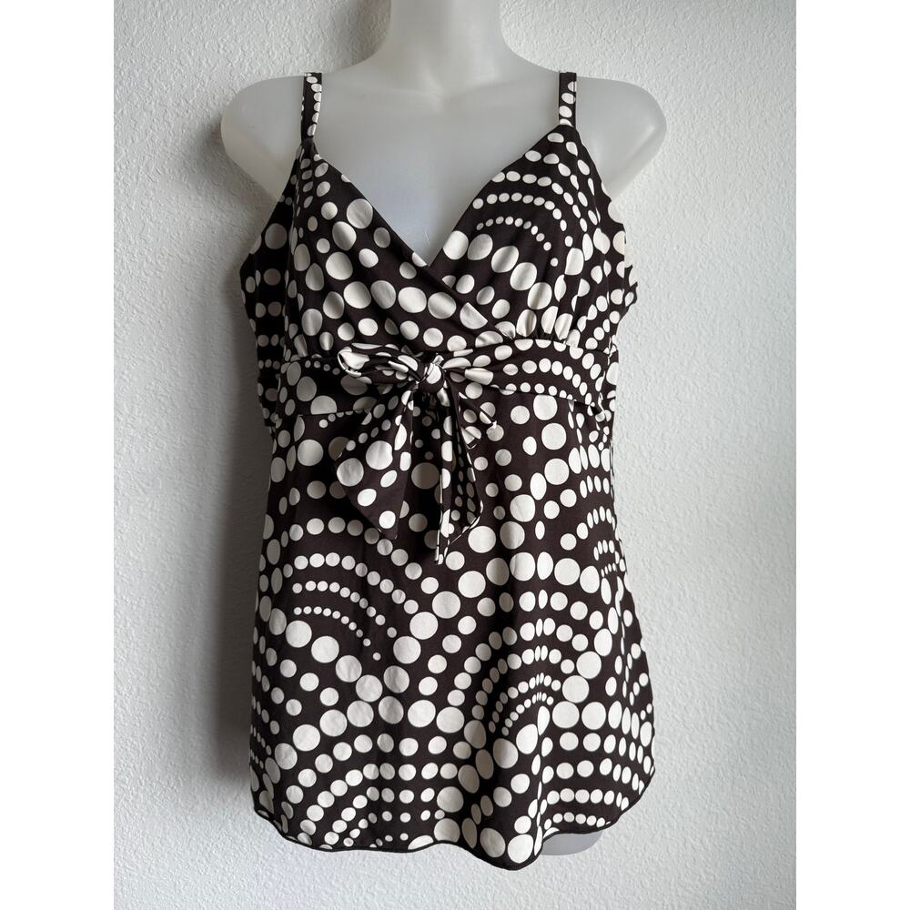 Y2K Babydoll Empire Waist Size L Festival Tank Top Brown Cream Polka Dot by INC - Picture 2 of 6